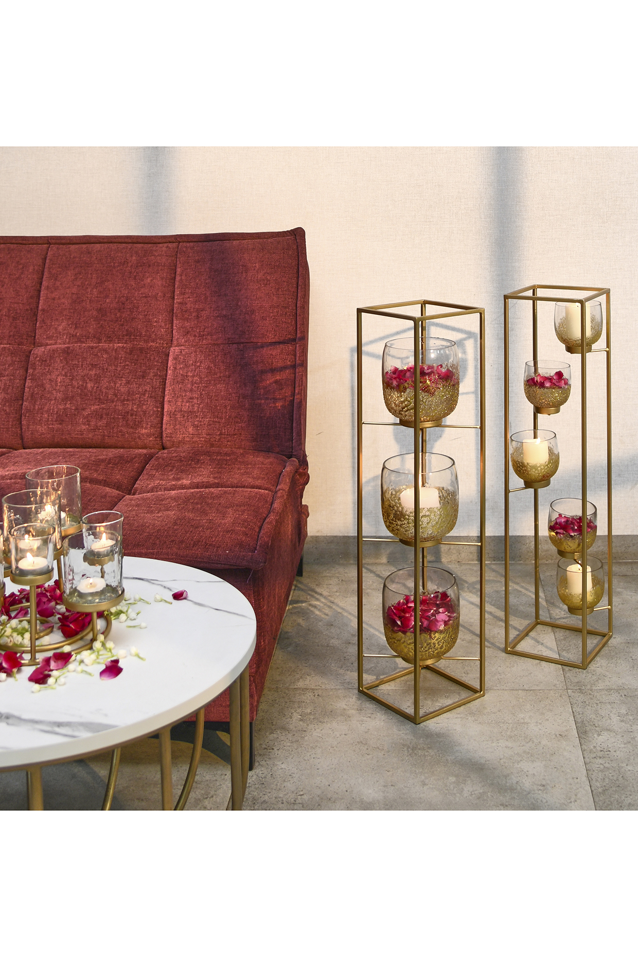 Matt Gold Candle Stand (Set of 4) by Treasured Occasions at Pernia's Pop Up Shop