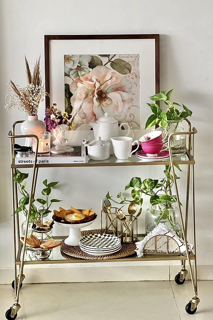 Gold Metal Rectangle Trolley by Treasured Occasions at Pernia's Pop Up Shop