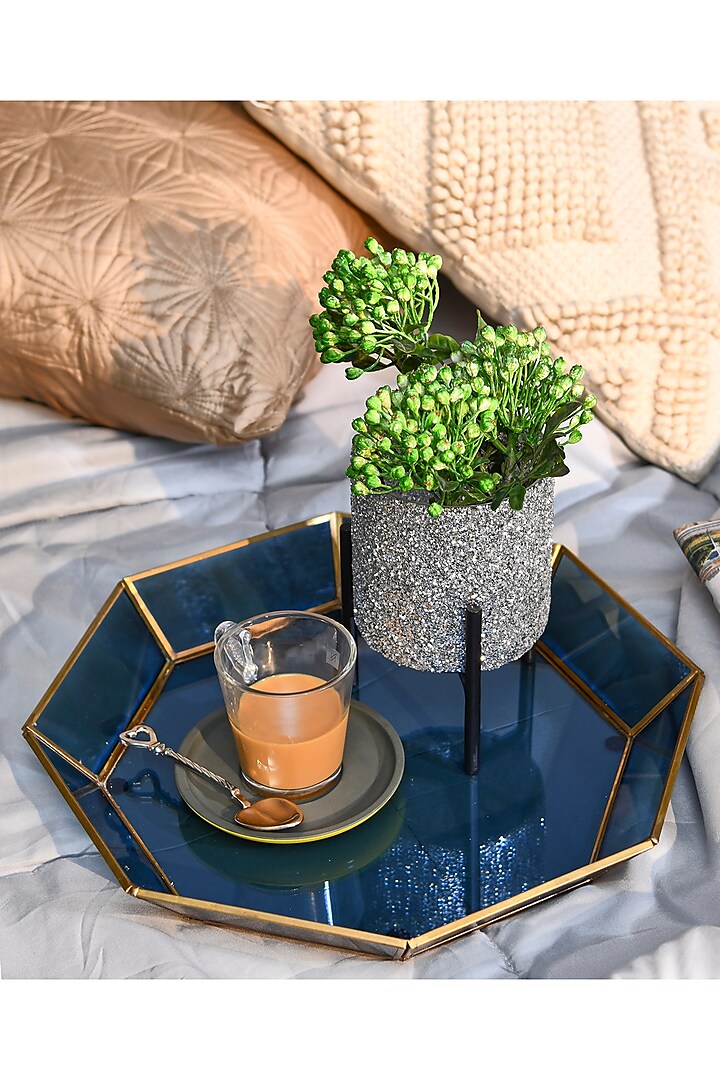 Blue Hexagon Glass Tray by Treasured Occasions at Pernia's Pop Up Shop