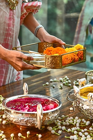 Gold Brass & Glass Square Tray by Treasured Occasions