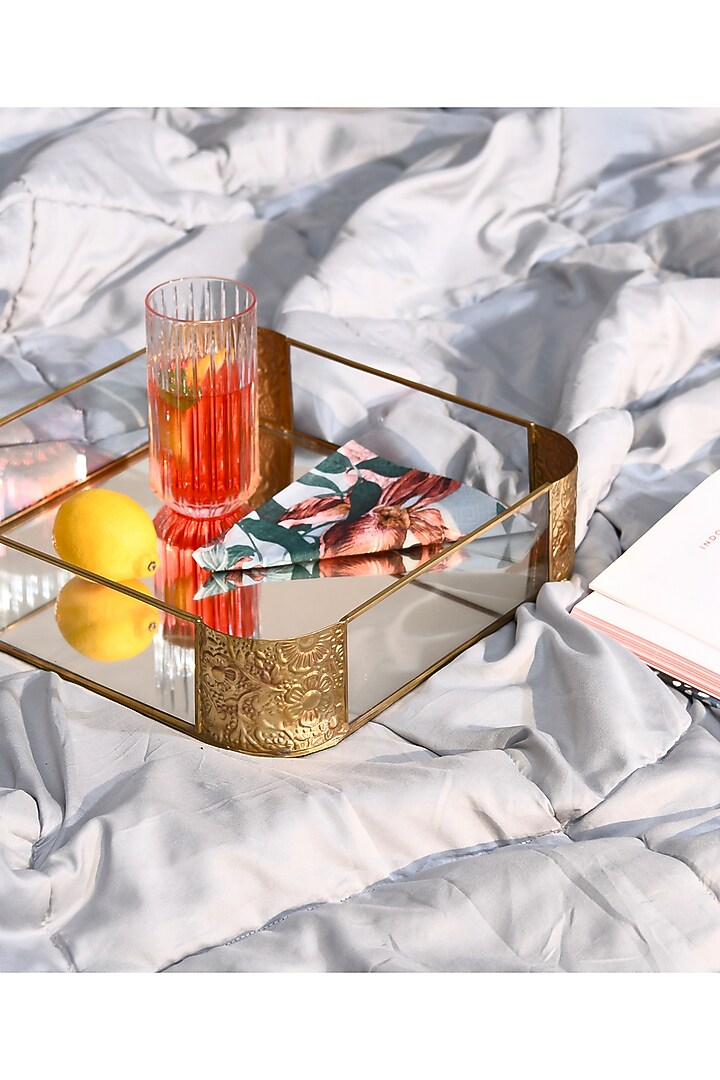 Gold Brass & Glass Square Tray by Treasured Occasions at Pernia's Pop Up Shop