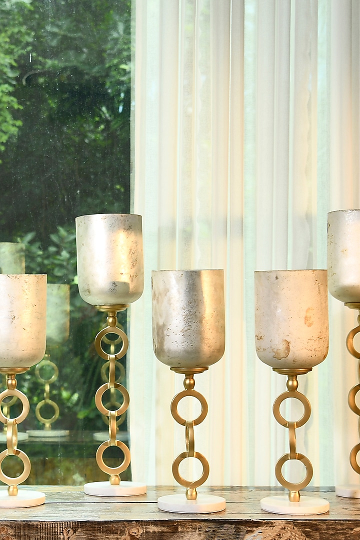 White & Gold Metal Candle Stand by Treasured Occasions at Pernia's Pop Up Shop