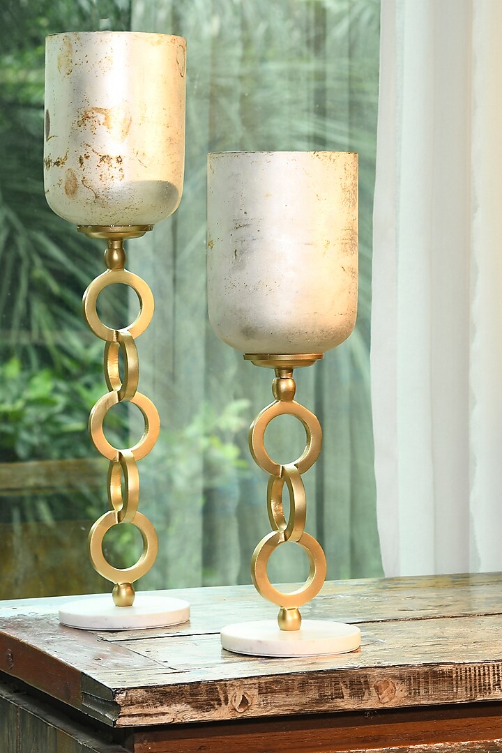White & Gold Metal Candle Stand by Treasured Occasions at Pernia's Pop Up Shop