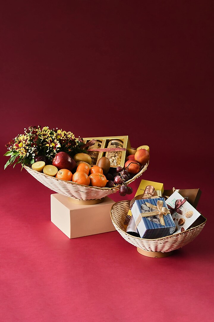Beige & Gold Rattan Fruit Basket by Treasured Occasions