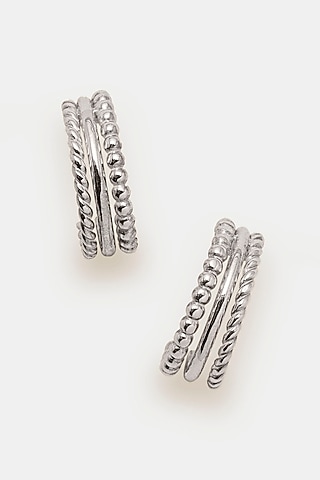 White Gold Plated Hoop Earrings In Sterling Silver by Trisu