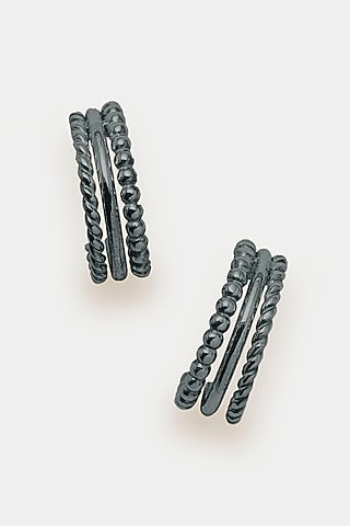 Black Rhodium Plated Hoop Earrings In Sterling Silver by Trisu
