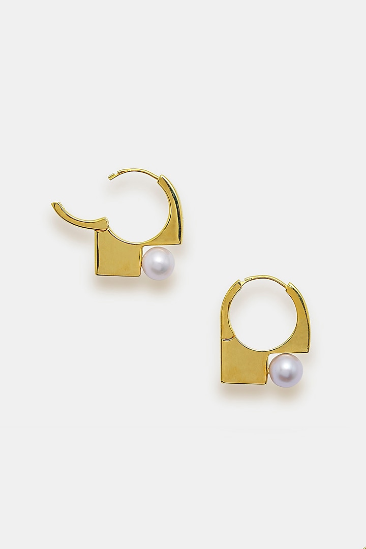 Gold Plated Pearl Hoop Earrings In Sterling Silver by Trisu