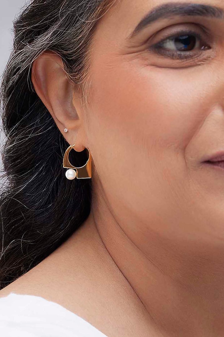 Gold Plated Pearl Hoop Earrings In Sterling Silver by Trisu at Pernia's Pop Up Shop
