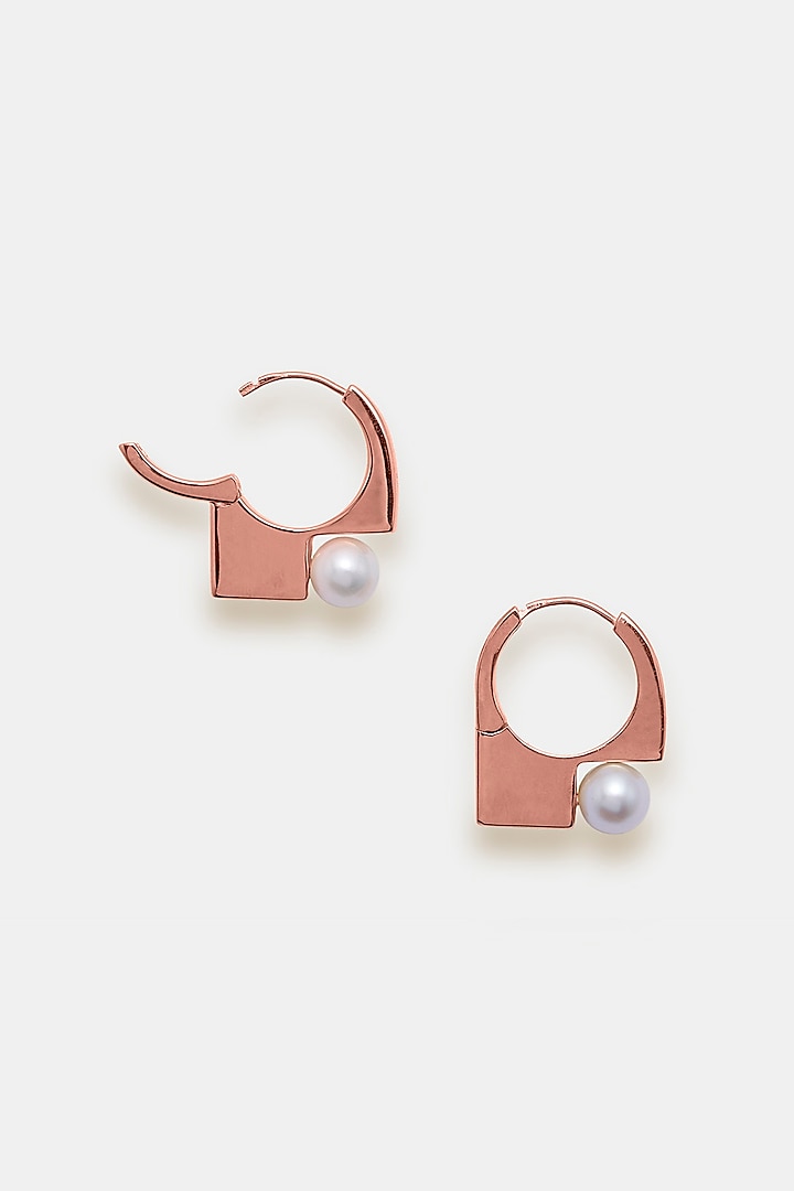 Rose Gold Plated Pearl Hoop Earrings In Sterling Silver by Trisu
