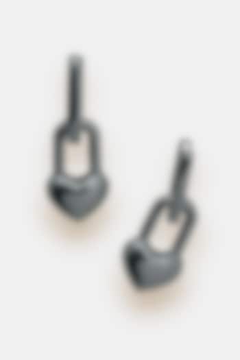 Black Rhodium Plated Dangler Earrings In Sterling Silver by Trisu
