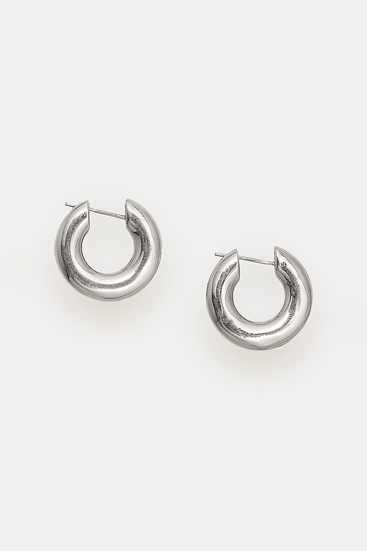 White Gold Plated Hoop Earrings In Sterling Silver by Trisu