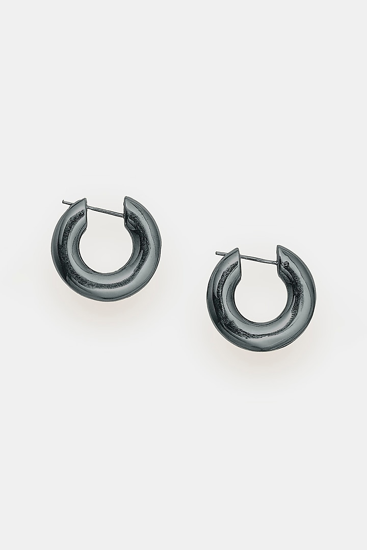 Black Rhodium Plated Hoop Earrings In Sterling Silver by Trisu
