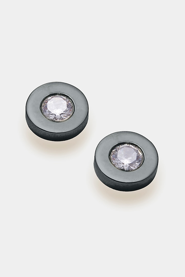 Black Rhodium Plated Zircon Stud Earrings In Sterling Silver by Trisu