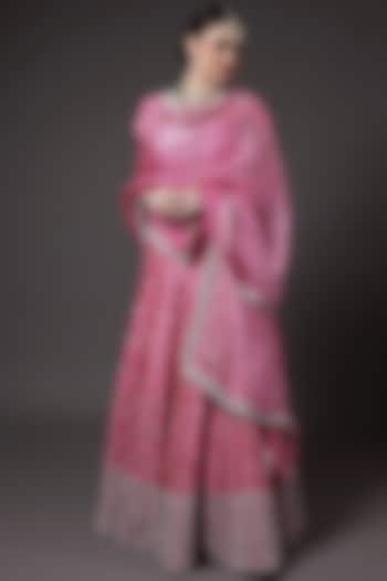 Pink Embroidered Lehenga Set by Trisvaraa