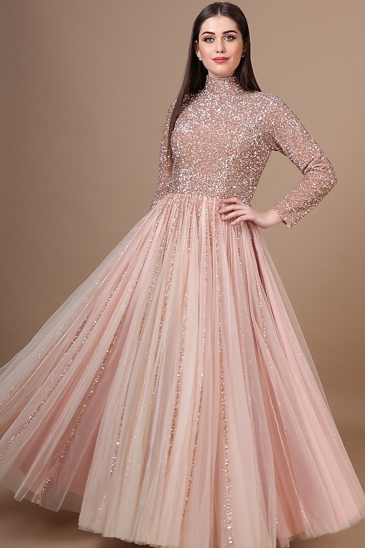 Peach Embroidered Gown by Trisvaraa at Pernia's Pop Up Shop