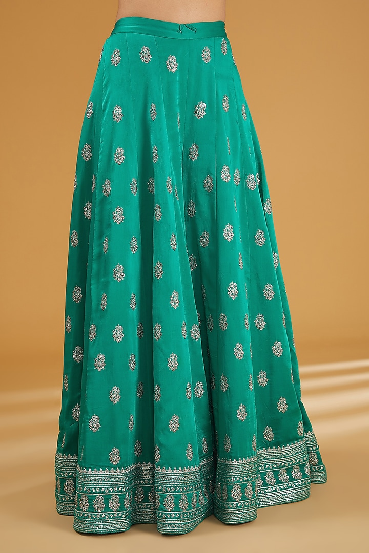 Sea Green Silk Satin Sequins Embroidered Wedding Sharara Set by Trisvaraa at Pernia's Pop Up Shop