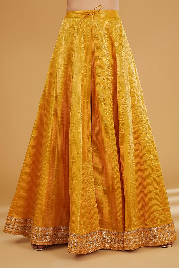 Yellow Pure Silk Cotton Chand Boota Embroidered Wedding Sharara Set by Trisvaraa at Pernia's Pop Up Shop