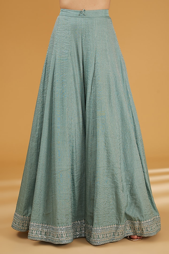 Granite Green Pure Silk Cotton Chand Boota Embroidered Wedding Sharara Set by Trisvaraa at Pernia's Pop Up Shop