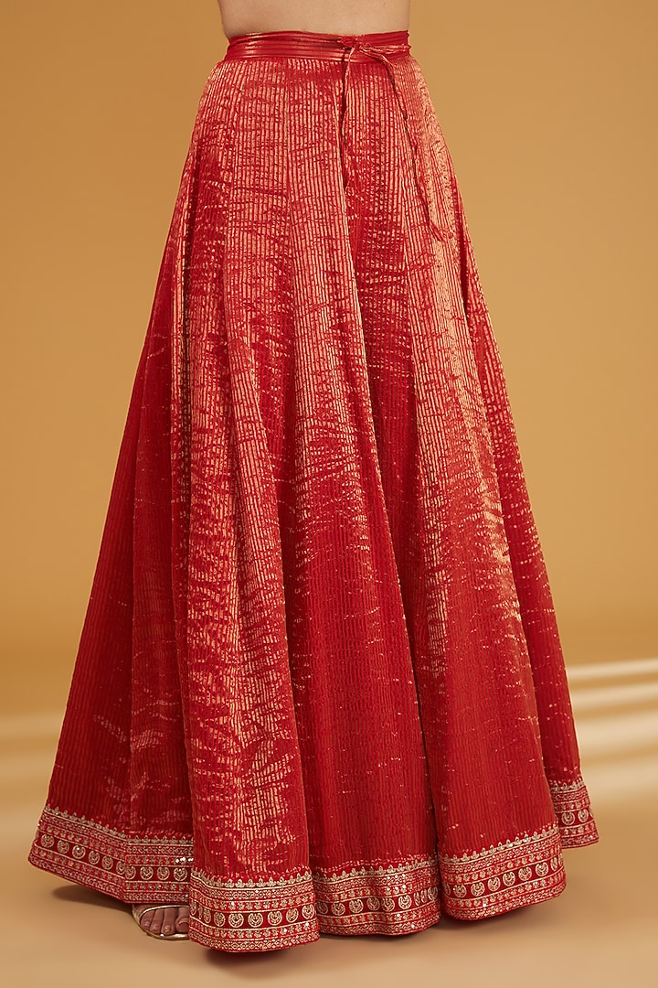 Tomato Red Pure Silk Cotton Chand Boota Embroidered Wedding Sharara Set by Trisvaraa at Pernia's Pop Up Shop