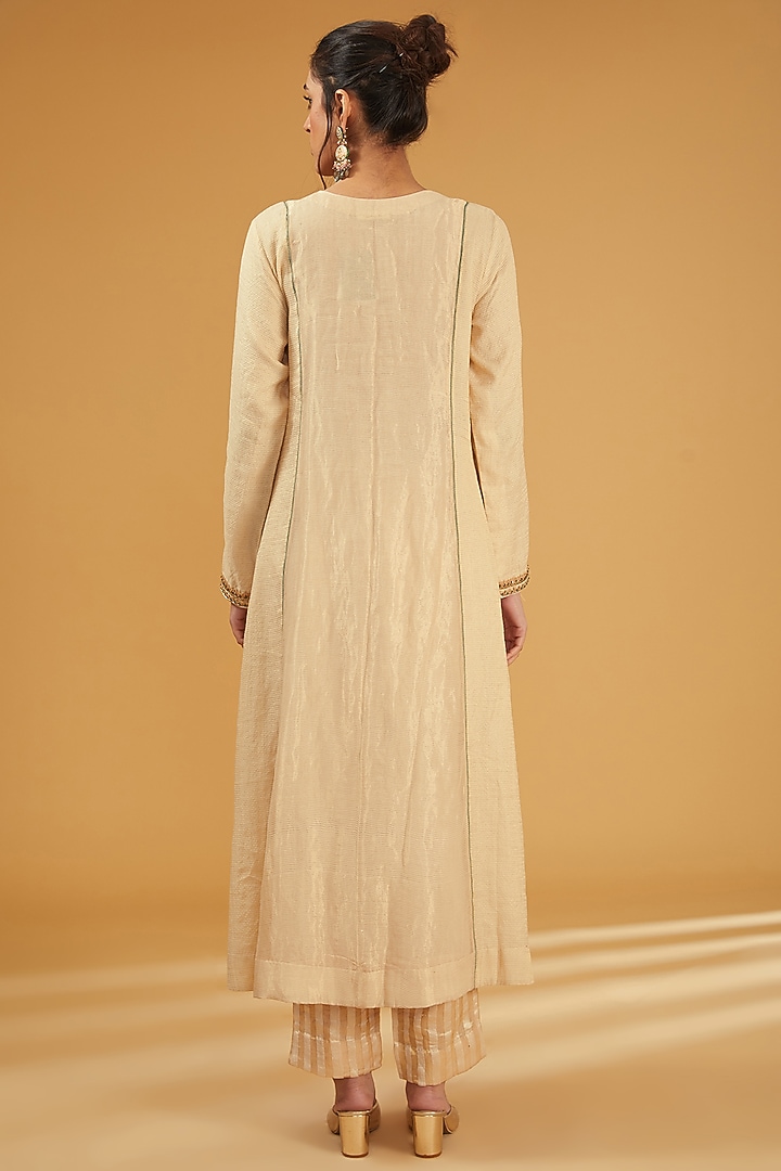 Ivory Handloom Pure Cotton Silk Hand Embroidered Kurta Set by Trisvaraa at Pernia's Pop Up Shop