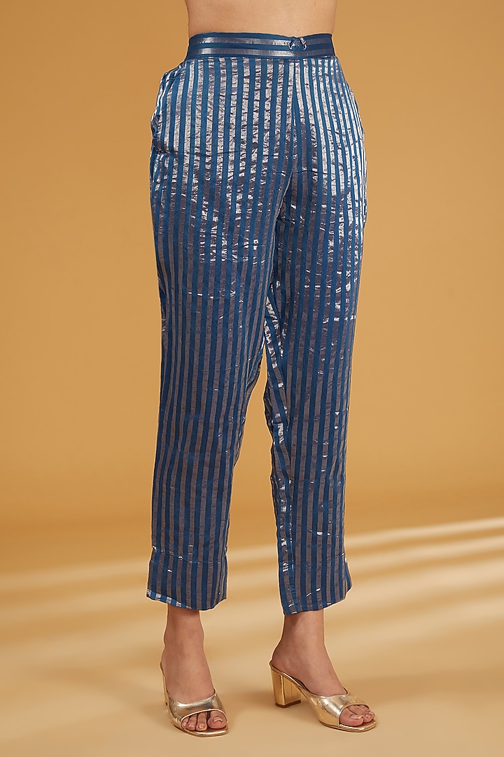 Royal Blue Pure Muga Silk Sequins Embroidered Kurta Set by Trisvaraa at Pernia's Pop Up Shop