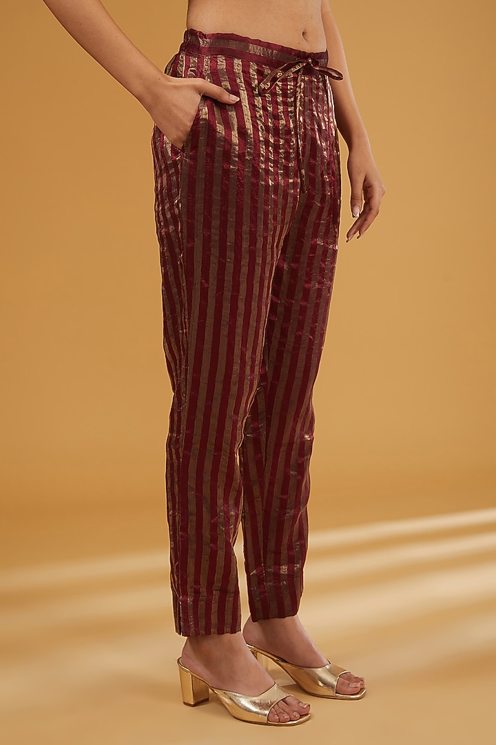 Maroon Handloom Pure Silk Hand Embroidered Kurta Set by Trisvaraa at Pernia's Pop Up Shop