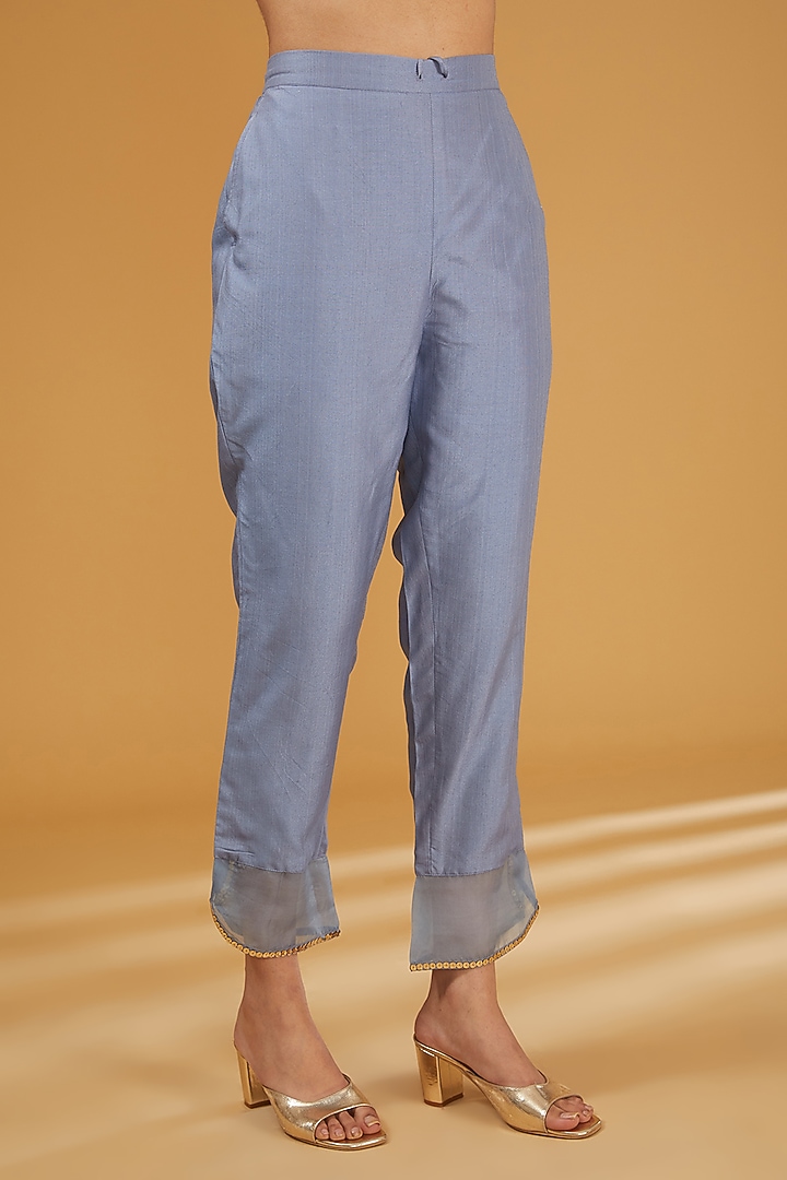 Placid Blue Pure Silk Organza Cutdana Embroidered Kurta Set by Trisvaraa at Pernia's Pop Up Shop