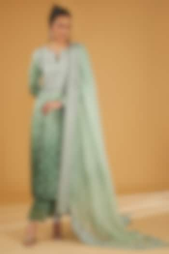 Fern Green Pure Silk Organza Cutdana Embroidered Kurta Set by Trisvaraa at Pernia's Pop Up Shop