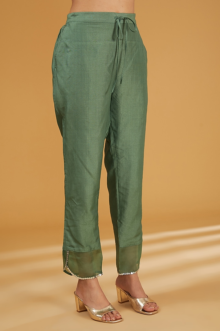 Fern Green Pure Silk Organza Cutdana Embroidered Kurta Set by Trisvaraa at Pernia's Pop Up Shop