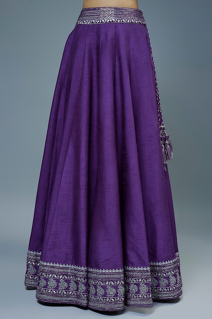 Purple Raw Silk Cutdana Hand Embroidered Wedding Lehenga Set by Trisvaraa at Pernia's Pop Up Shop