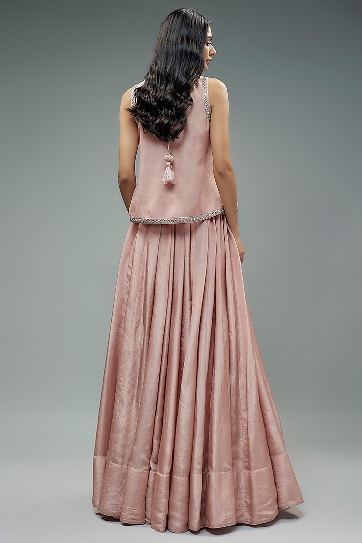 Pink Metallic Georgette Silk Wedding Lehenga Set by Trisvaraa at Pernia's Pop Up Shop