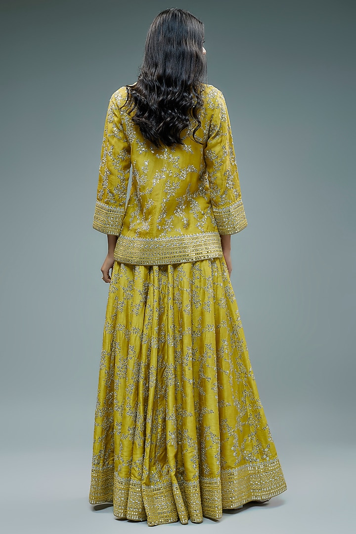 Yellow Raw Silk Blend Hand Embroidered Wedding Sharara Set by Trisvaraa at Pernia's Pop Up Shop