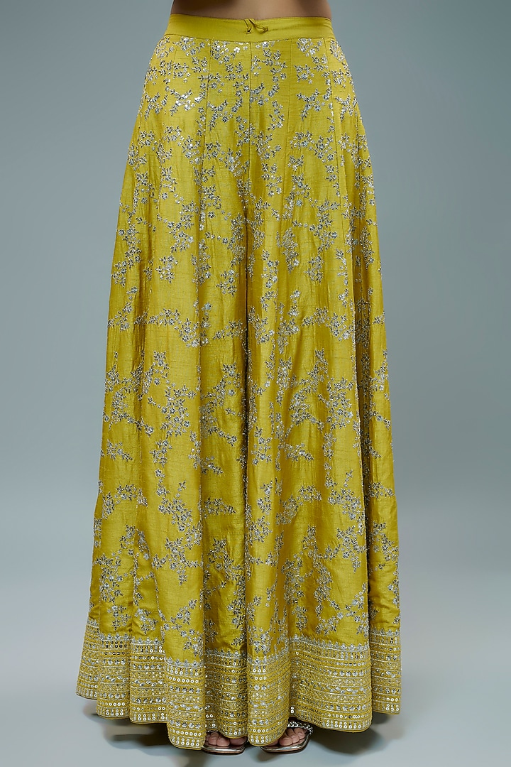 Yellow Raw Silk Blend Hand Embroidered Wedding Sharara Set by Trisvaraa at Pernia's Pop Up Shop