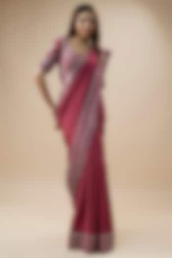 Rani Pink Pure Silk Organza Sequins Embroidered Saree Set by Trisvaraa at Pernia's Pop Up Shop