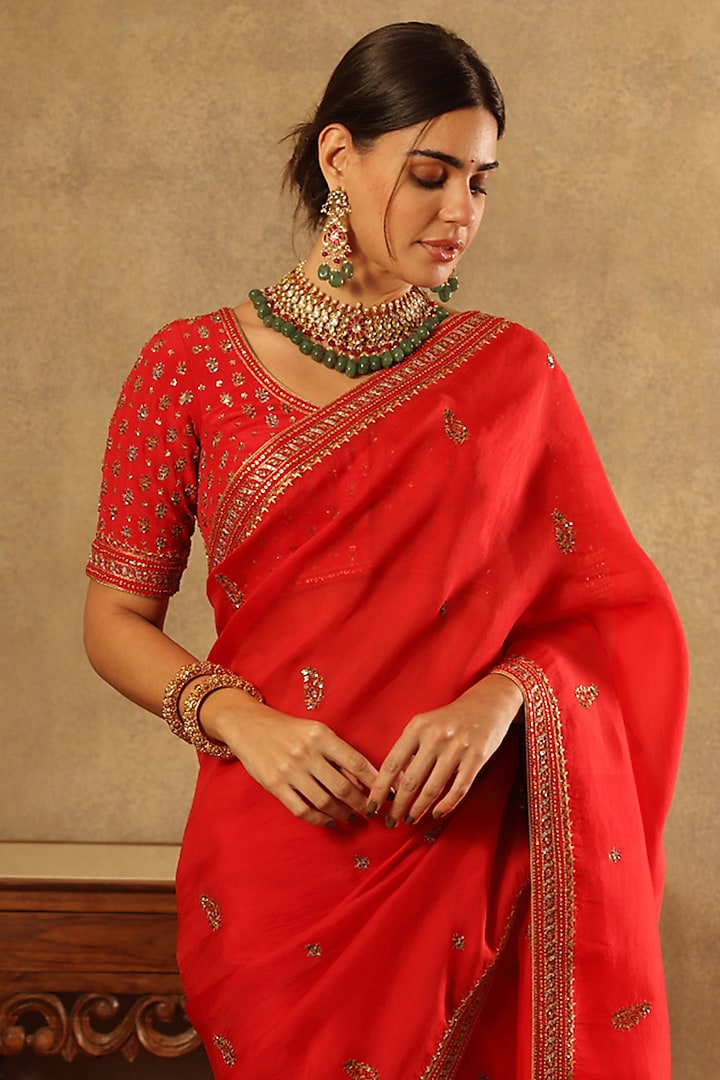 Jewellery Matching Blazer For Red Saree Earrings With Red Saree
