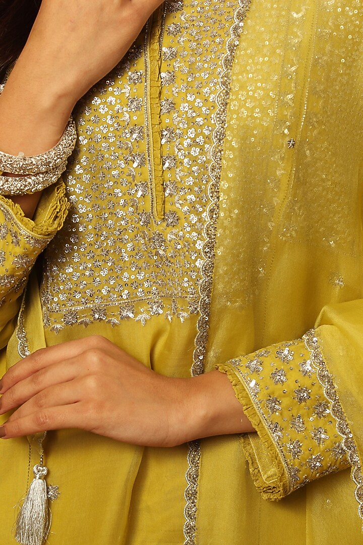 Dusty Lime Green Silk Cotton Bridal Sharara Set by Trisvaraa at Pernia's Pop Up Shop