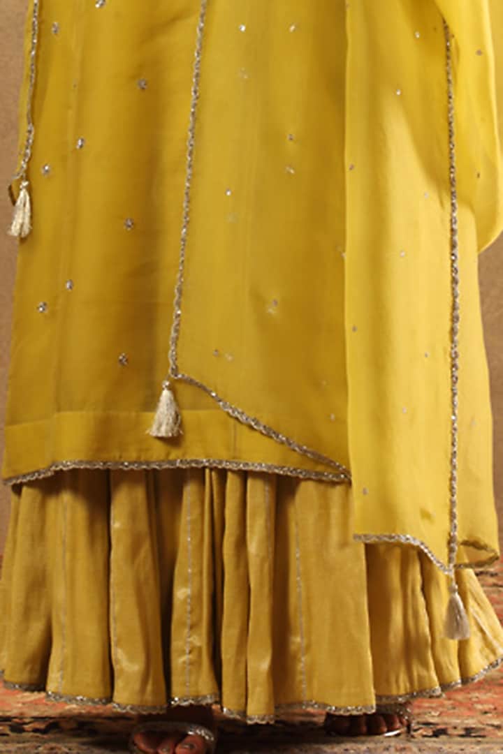 Dusty Lime Green Silk Cotton Bridal Sharara Set by Trisvaraa at Pernia's Pop Up Shop