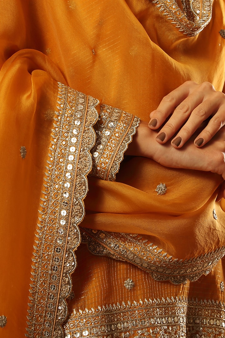 Mango Yellow Pure Silk Organza Bridal Sharara Set by Trisvaraa at Pernia's Pop Up Shop