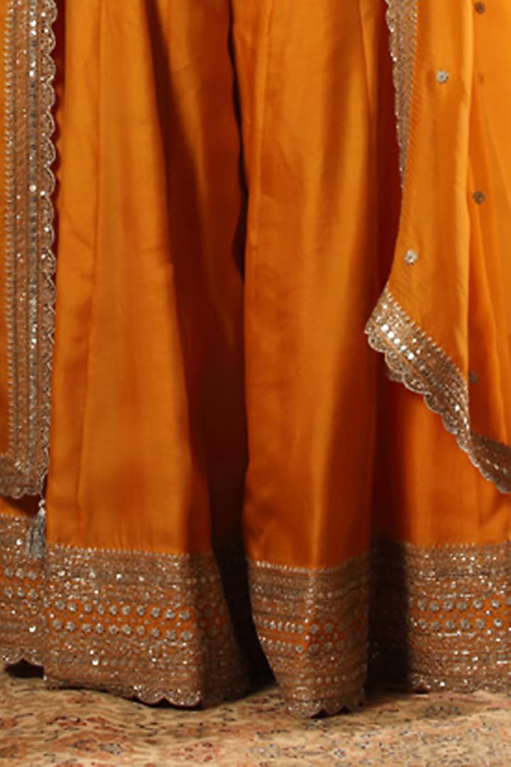 Mango Yellow Pure Silk Organza Bridal Sharara Set by Trisvaraa at Pernia's Pop Up Shop