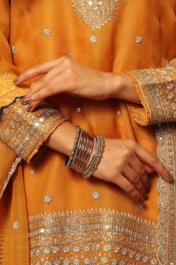Mango Yellow Pure Silk Organza Bridal Sharara Set by Trisvaraa at Pernia's Pop Up Shop