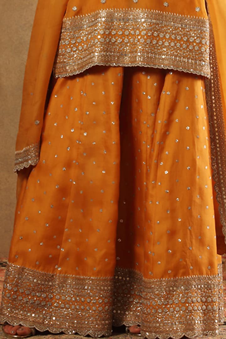 Mango Yellow Pure Silk Organza Bridal Sharara Set by Trisvaraa at Pernia's Pop Up Shop