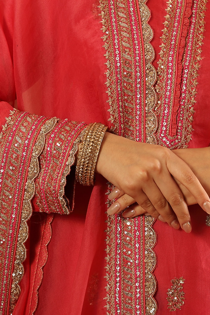 Candy Pink Pure Silk Organza Embroidered Bridal Sharara Set by Trisvaraa at Pernia's Pop Up Shop