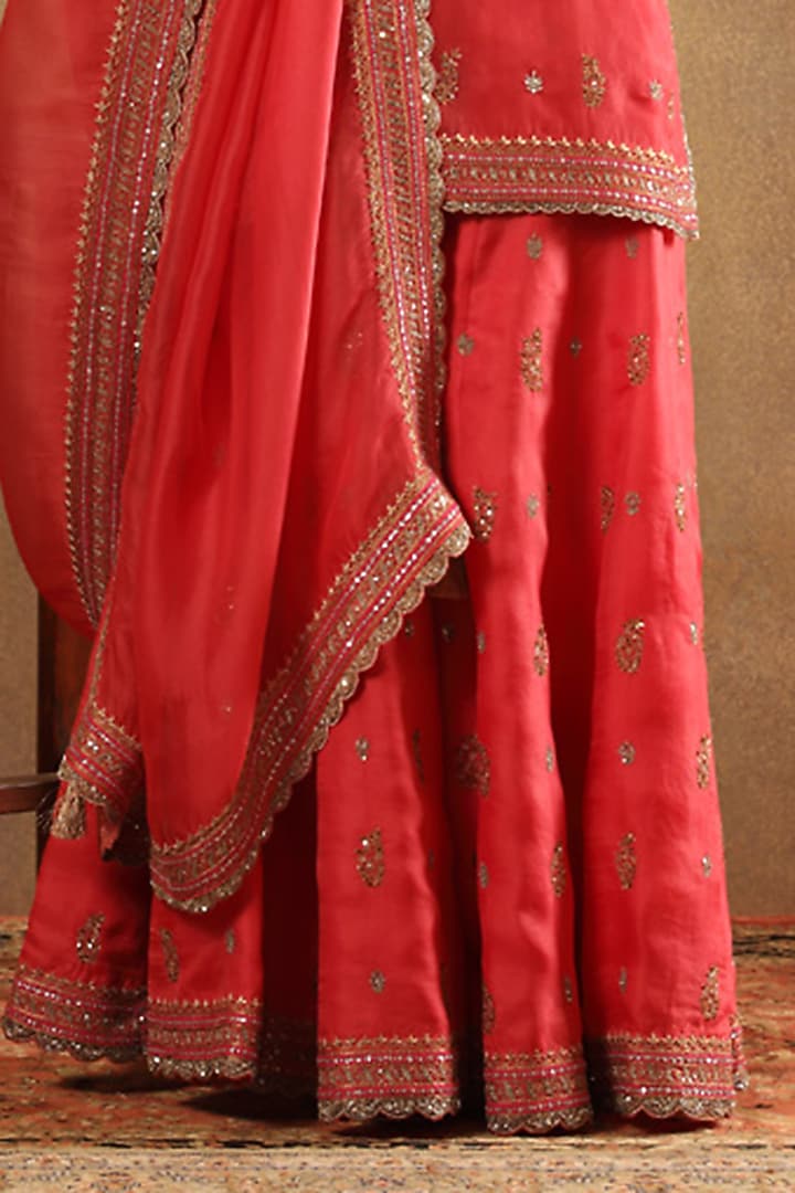 Candy Pink Pure Silk Organza Embroidered Bridal Sharara Set by Trisvaraa at Pernia's Pop Up Shop
