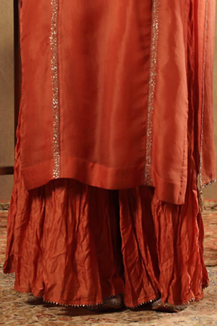 Burnt Peach Pure Silk Cotton Wedding Sharara Set by Trisvaraa at Pernia's Pop Up Shop