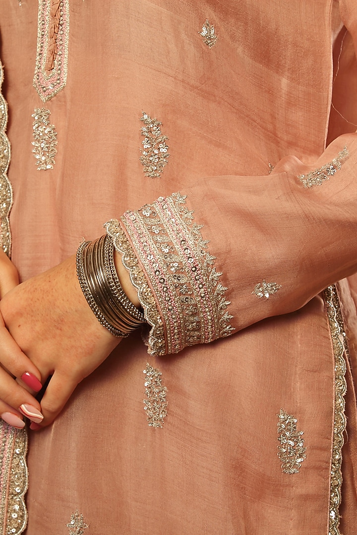 Pink Pure Silk Organza Embroidered Bridal Sharara Set by Trisvaraa at Pernia's Pop Up Shop
