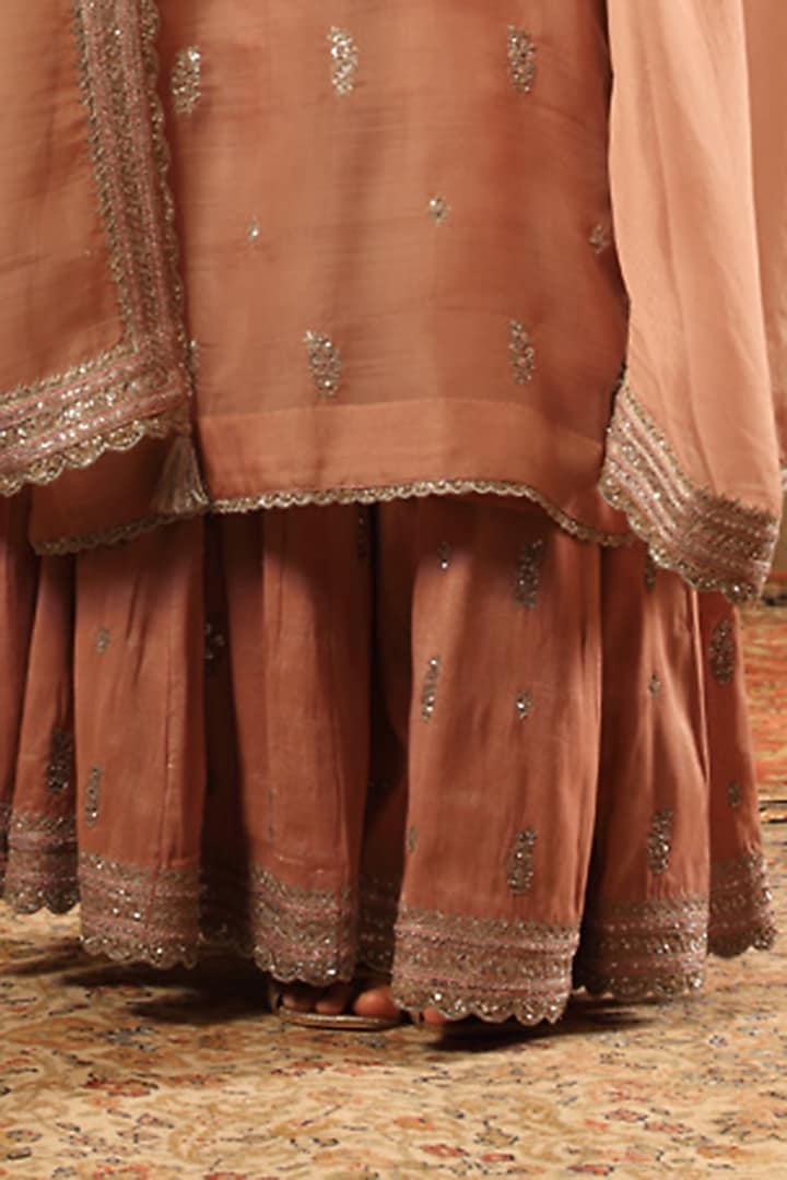Pink Pure Silk Organza Embroidered Bridal Sharara Set by Trisvaraa at Pernia's Pop Up Shop