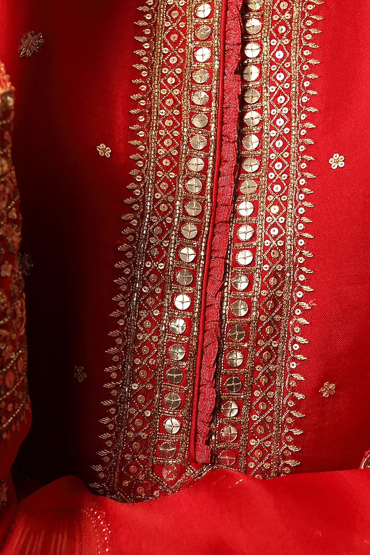 Tango Red Pure Silk Organza Embroidered Bridal Sharara Set by Trisvaraa at Pernia's Pop Up Shop