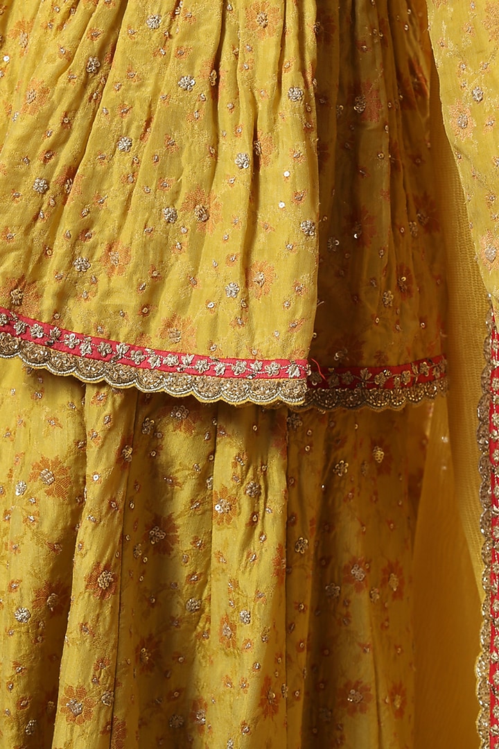 Lemon Green Handwoven Pure Silk Georgette Embroidered Bridal Sharara Set by Trisvaraa at Pernia's Pop Up Shop