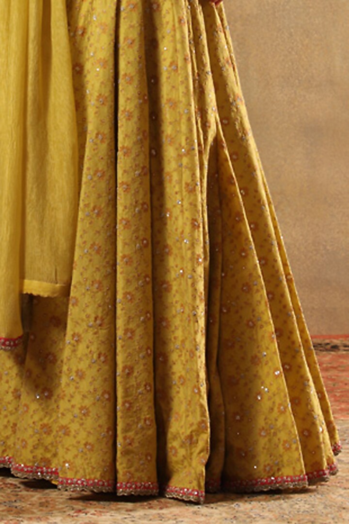 Lemon Green Handwoven Pure Silk Georgette Embroidered Bridal Sharara Set by Trisvaraa at Pernia's Pop Up Shop
