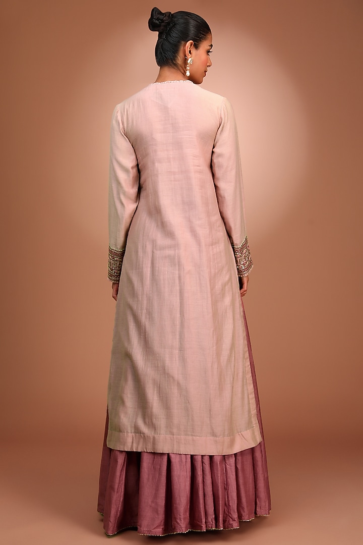 Pink Pure Cotton Silk Hand Embroidered Kurta Set by Trisvaraa at Pernia's Pop Up Shop